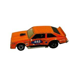 Vintage Hot Wheels 442 Orange Diecast Car With Racing Decals & Black Roof Mattel